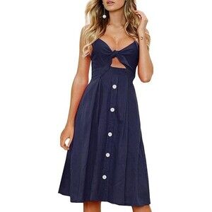 Women Floral Prints Tie Front Button Down Spaghetti Strap Midi Dress size XS NWT